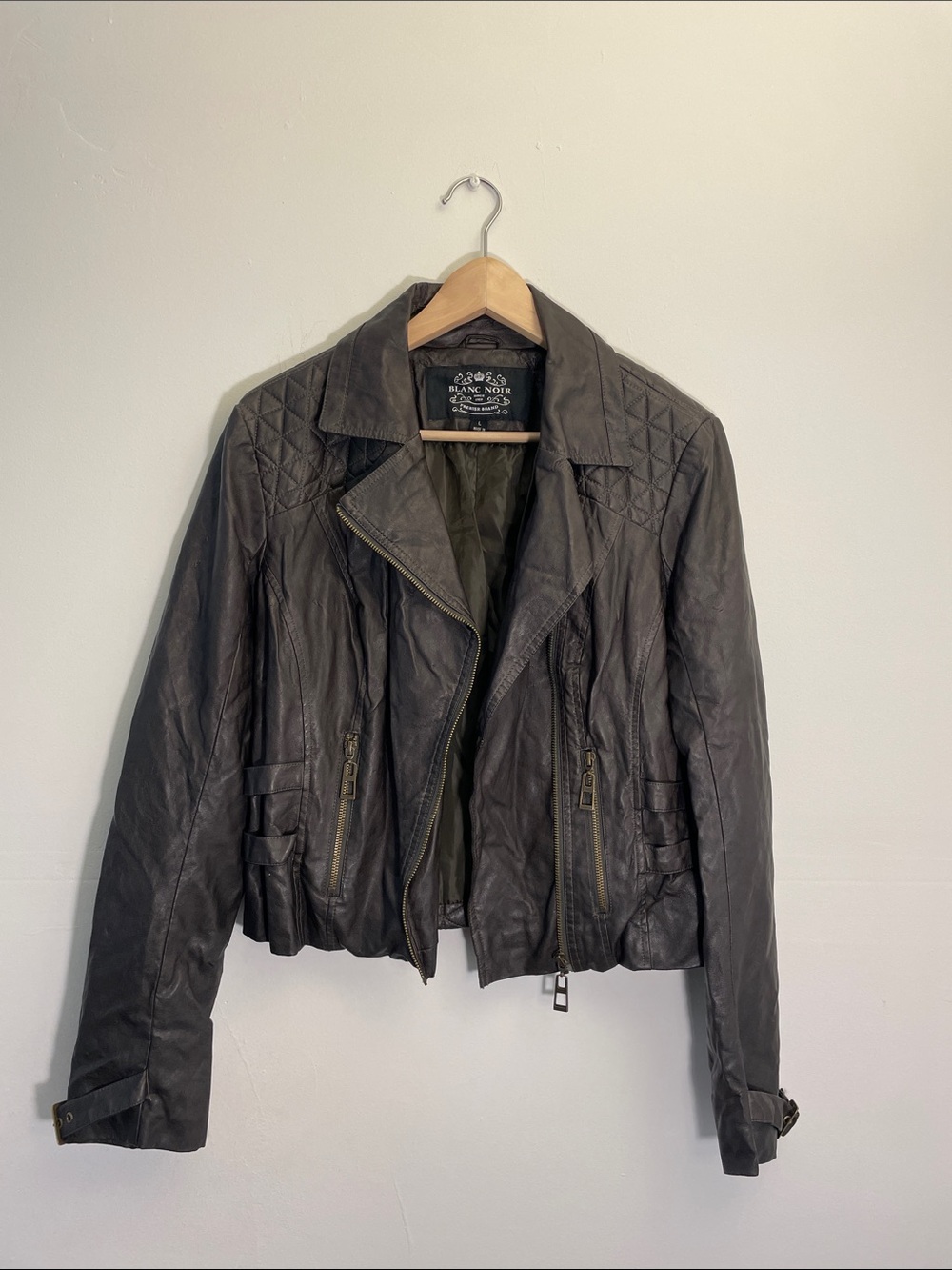 Blanc Noir Zip Front Vegan Leather Moto Jacket Size L
